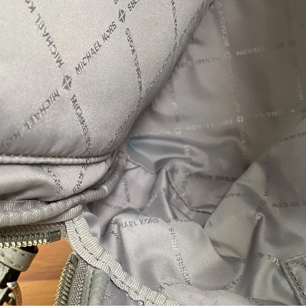 MICHAEL  “Erin” Pearl Gray Pebbled Leather Medium Backpack - Image 15