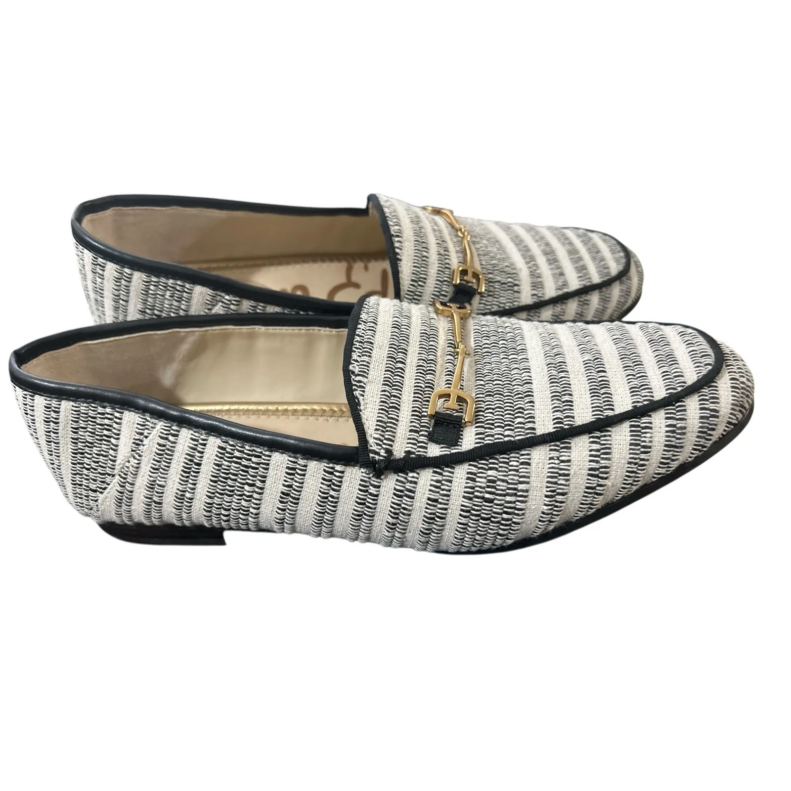 Sam Edelman Loafers Women Black White Stripe Horsebit Buckle Slip On Shoes - Image 10