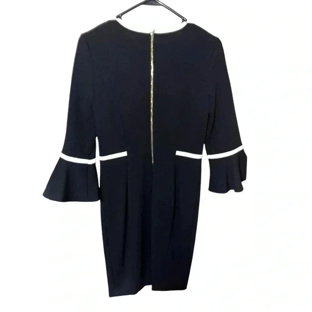 Calvin Klein Sheath Midi‎ Dress Flounce Sleeve Black & White Funeral Graduation - Image 2