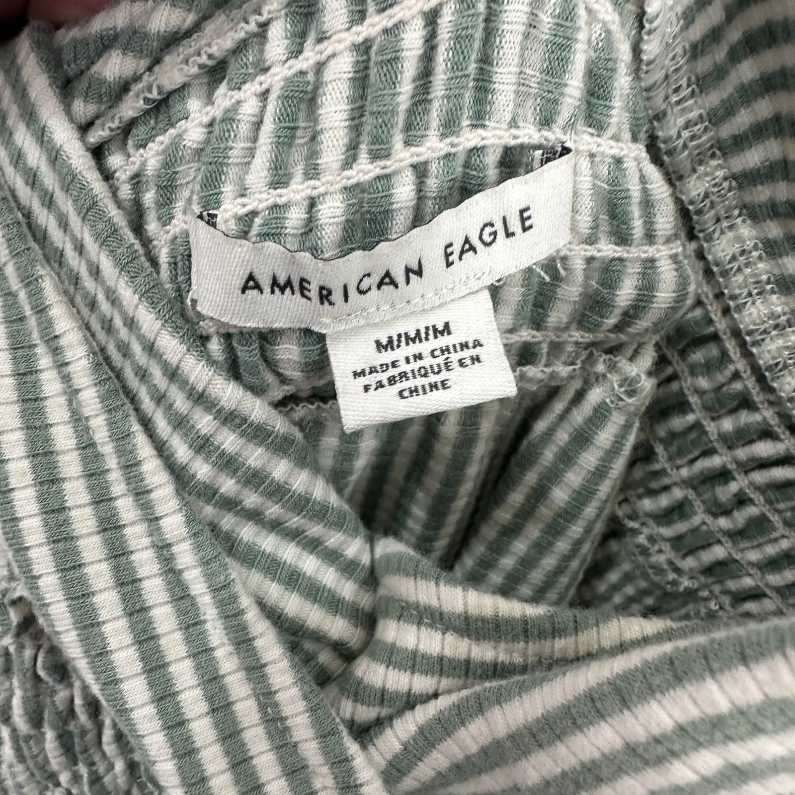 American Eagle Dress M Green Stripe Smocked Tiered Cottagecore Coastal Granola - Image 2