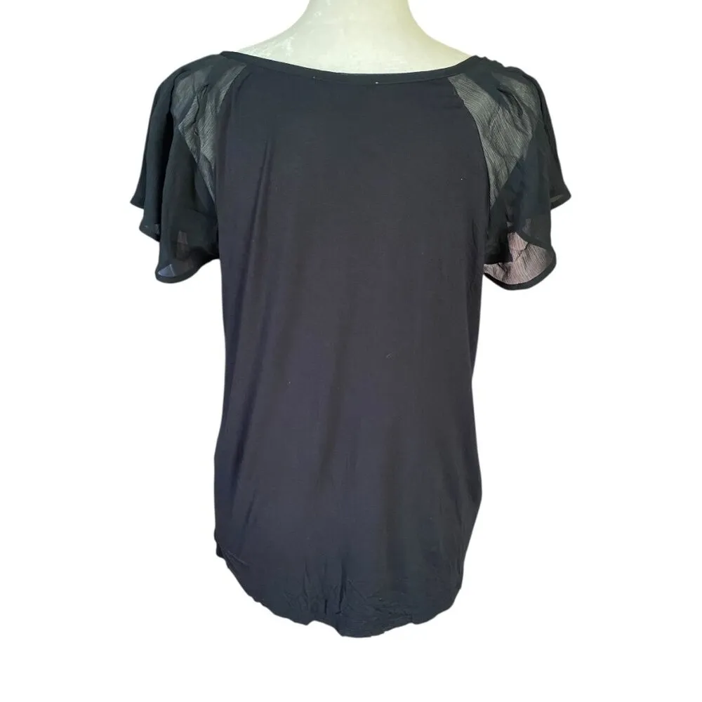 Charlotte Russe women's large black stretchy scoop neck sheer angel sleeves - Image 4