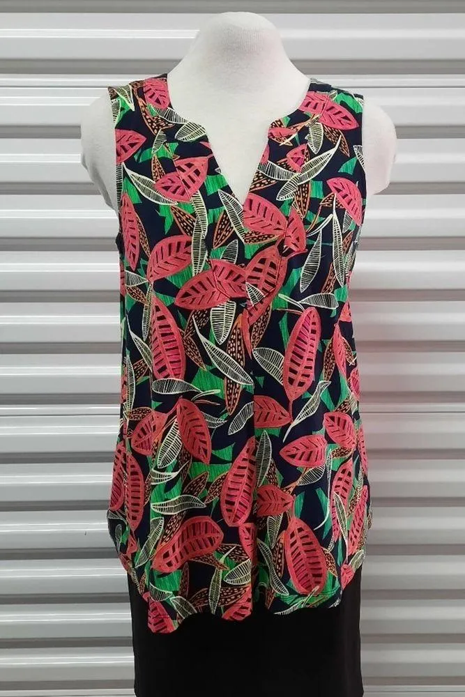 Nic+Zoe Canopy Tank Top Womens Small Black Pink Floral Sleeveless Blouse Shirt - Image 4