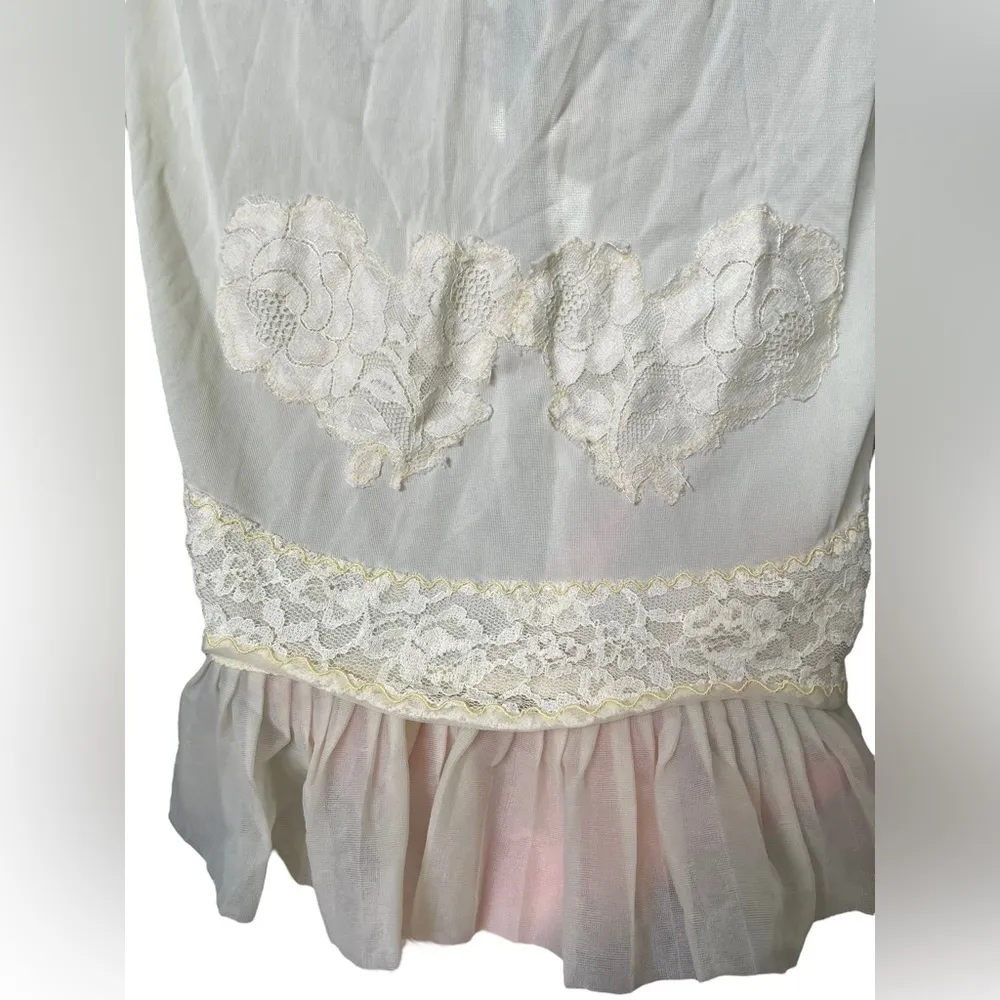 Nan Flower Vintage 50s 60s Yellow Romantic Lace Floral Lingerie Midi Slip Dress Size 38 - Image 4