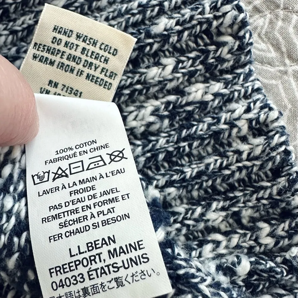 L.L. Bean 100% Cotton Navy Blue Gray Striped Marled Crew Neck Sweater Size S - Image 9