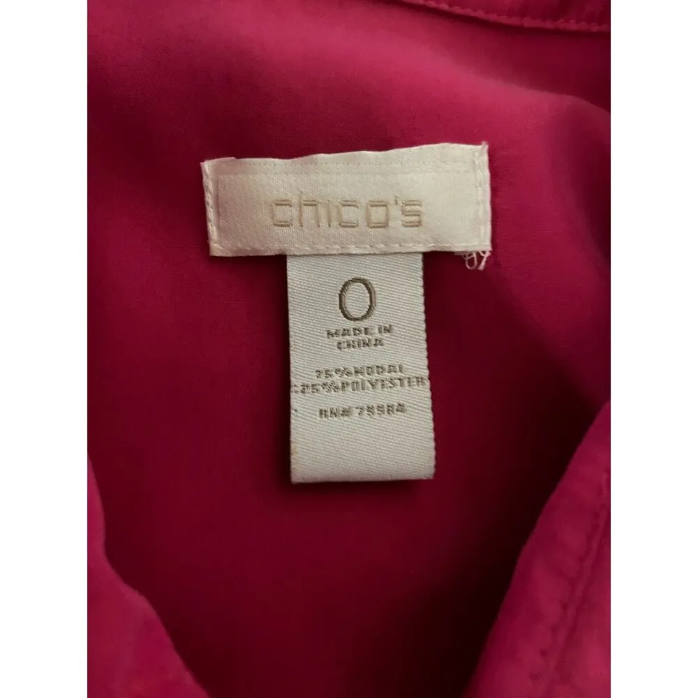 Chicos 0 Button Front Shirt Women S Short Sleeve Collar Chest Pocket Pink Modal - Image 6