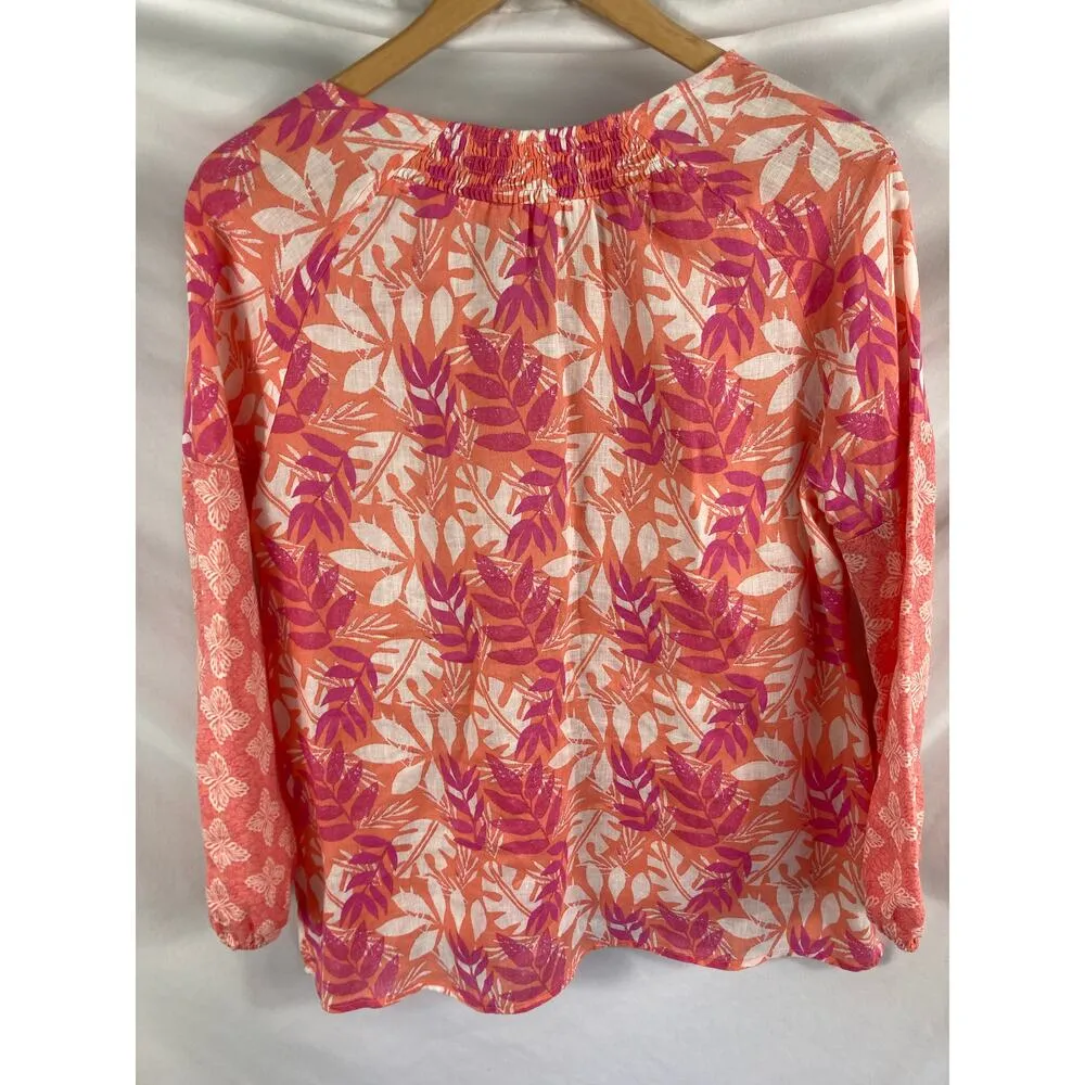 Sigrid Olsen Linen Tropical Beach Palm Blouse Size Small - Image 5