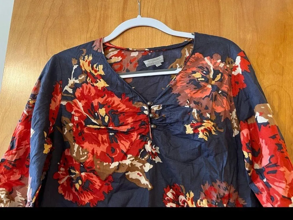 World Market Floral Blouse Top Shirt Boho Flowers Size S/M Small Medium - Image 2