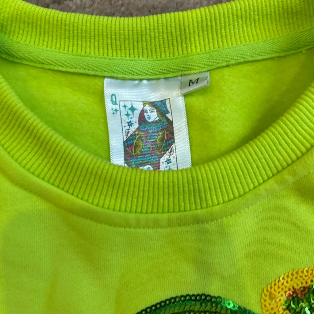 Queen of Sparkles Mexican Food Sweatshirt Cropped Short Sleeve Neon Green Small Size M - Image 5