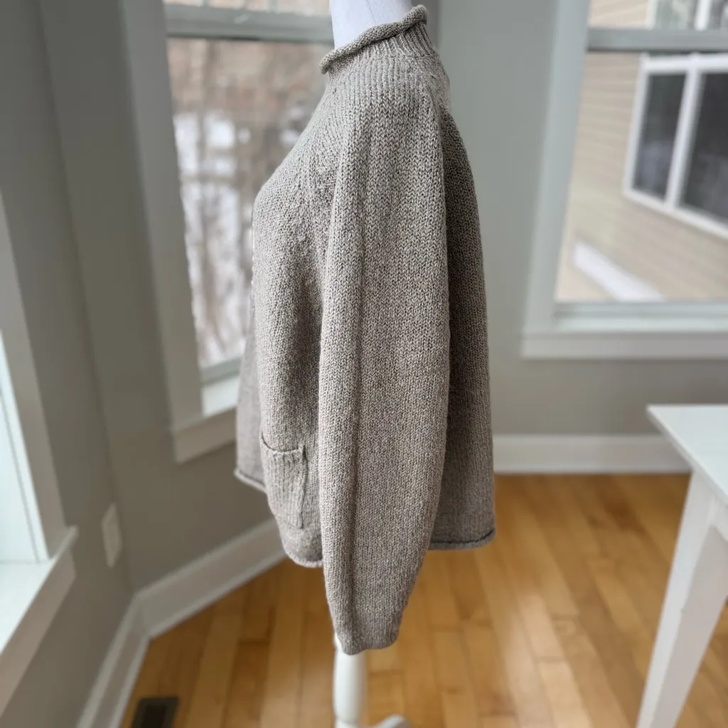 Vintage 90s In Knit Taupe Tan Rollneck Wool Blend Patch Pocket Mockneck Sweater Size L - Image 2