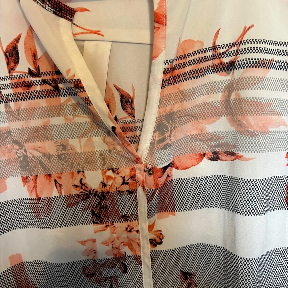 Joan vass long sleeve floral striped shirt size large - Image 2