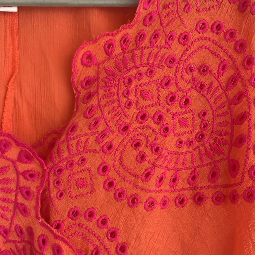 Anthropologie Fig and Flower Embroidered Top Orange Pink Tie Waist Size Small - Image 9