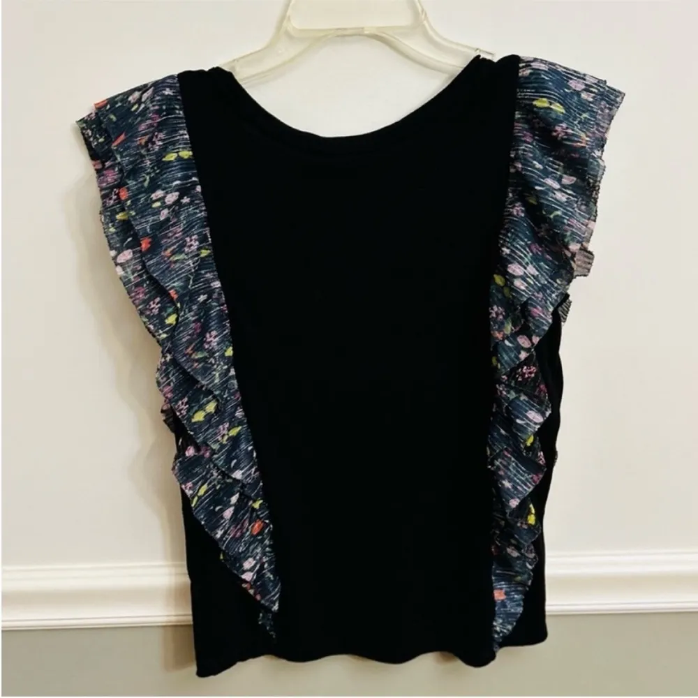 Anthropologie VANESSA VIRGINIA Black Indak Ruffle Flutter Sleeve Top Extra Small Size XS - Image 8