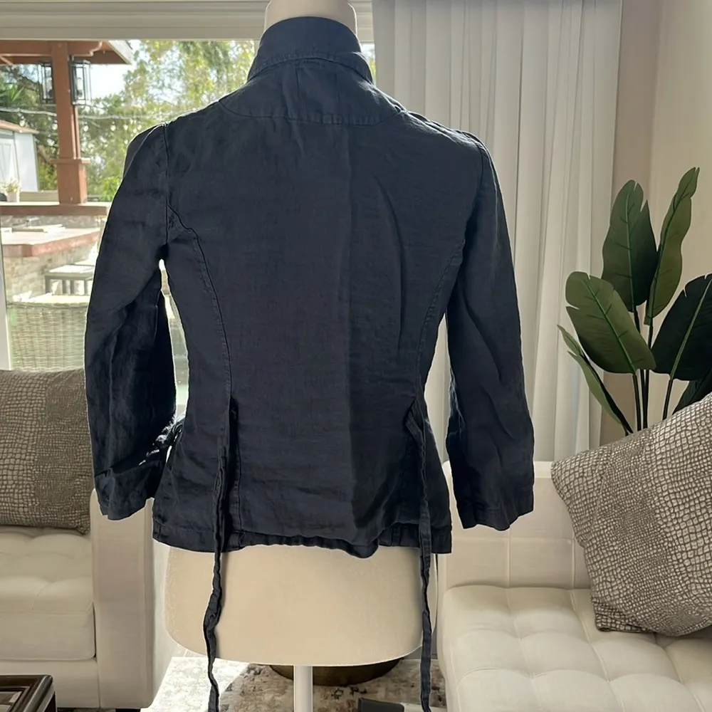 Women 100% Linen Crop Tie Waist Button Blazer. - Image 4