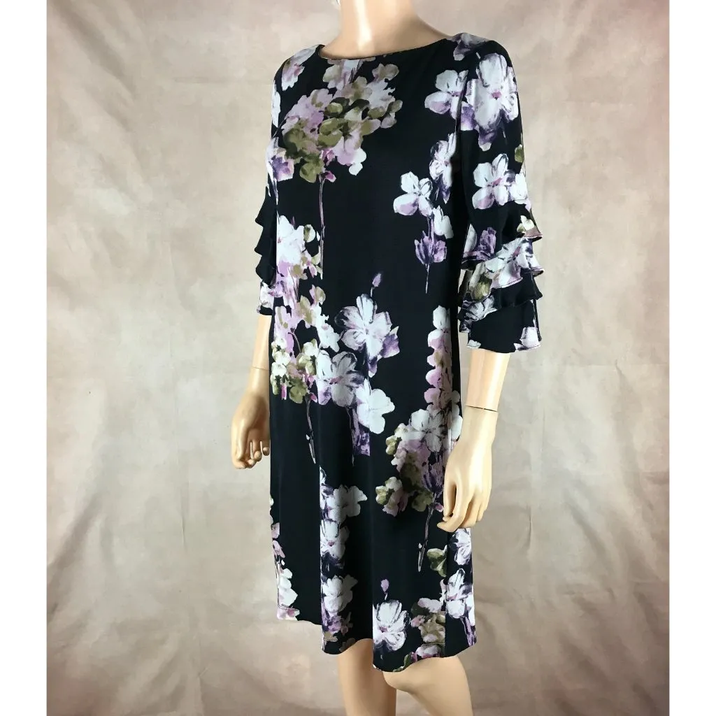 Gabby Skye Black Floral 3/4 Ruffle sleeve knee-length A-line dress 4 - Image 8