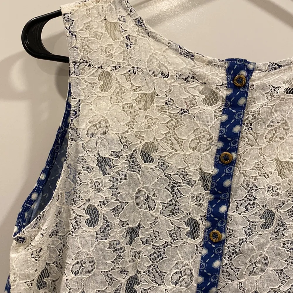 Vintage Y2k Xhilaration cropped sleeveless blouse top retro lace crochet large Blue - Image 8