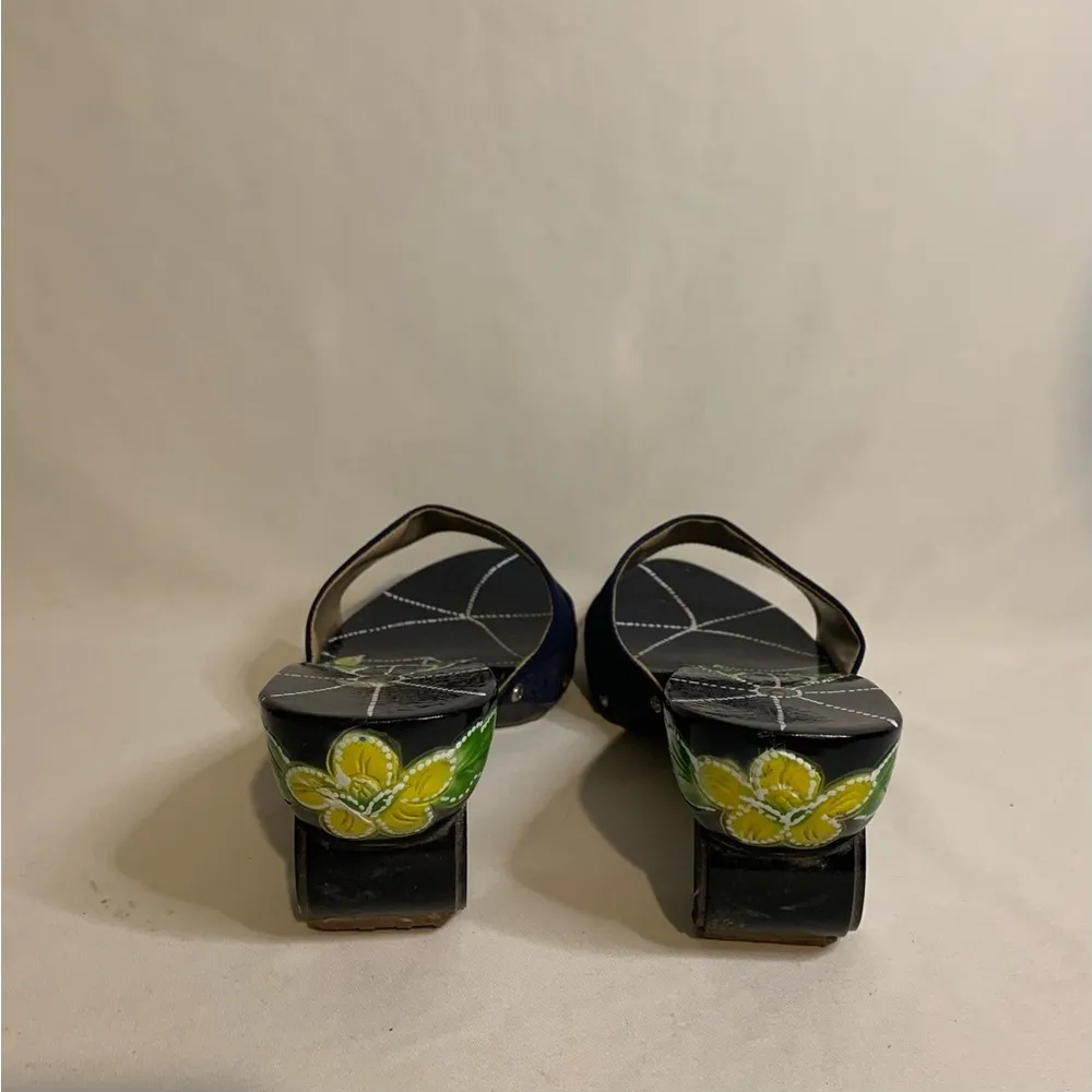 Navy Blue Wooden slip-on Clogs with round heels size 39 - Image 5