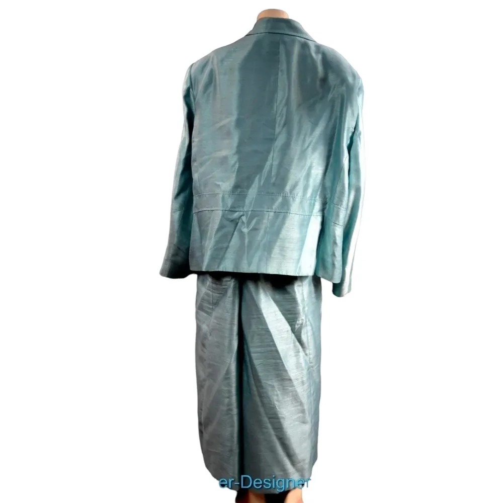 Womens 2 Piece Teal Rayon Blend Suit Blazer Size: 28W Skirt Size: 26W Size undefined - Image 8