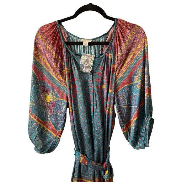 Sundance XL Boho‎ Midi Maxi Dress Jewel Tone Modal Resort Wear Tie Waist NWT - Image 3