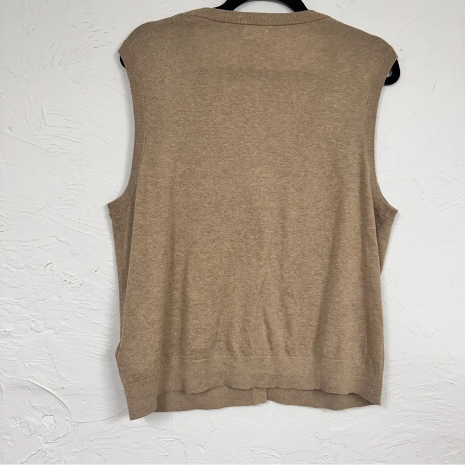 J Crew Tan Cotton Sweater Vest Womens L Preppy Dark Academia Classic Old Money - Image 9