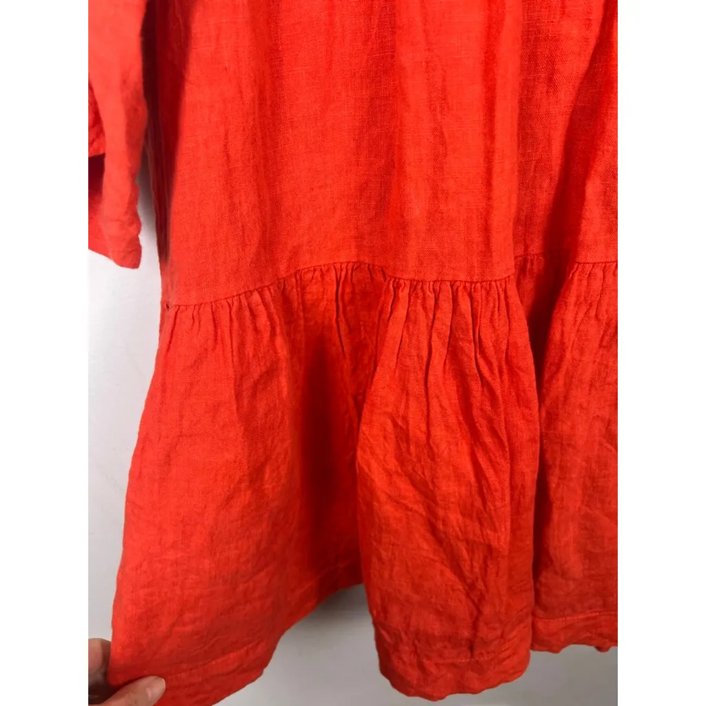 Made in Italy 100% Linen Dress Coral/Orange Tiered Button Front One Size Resort Orange - Image 5
