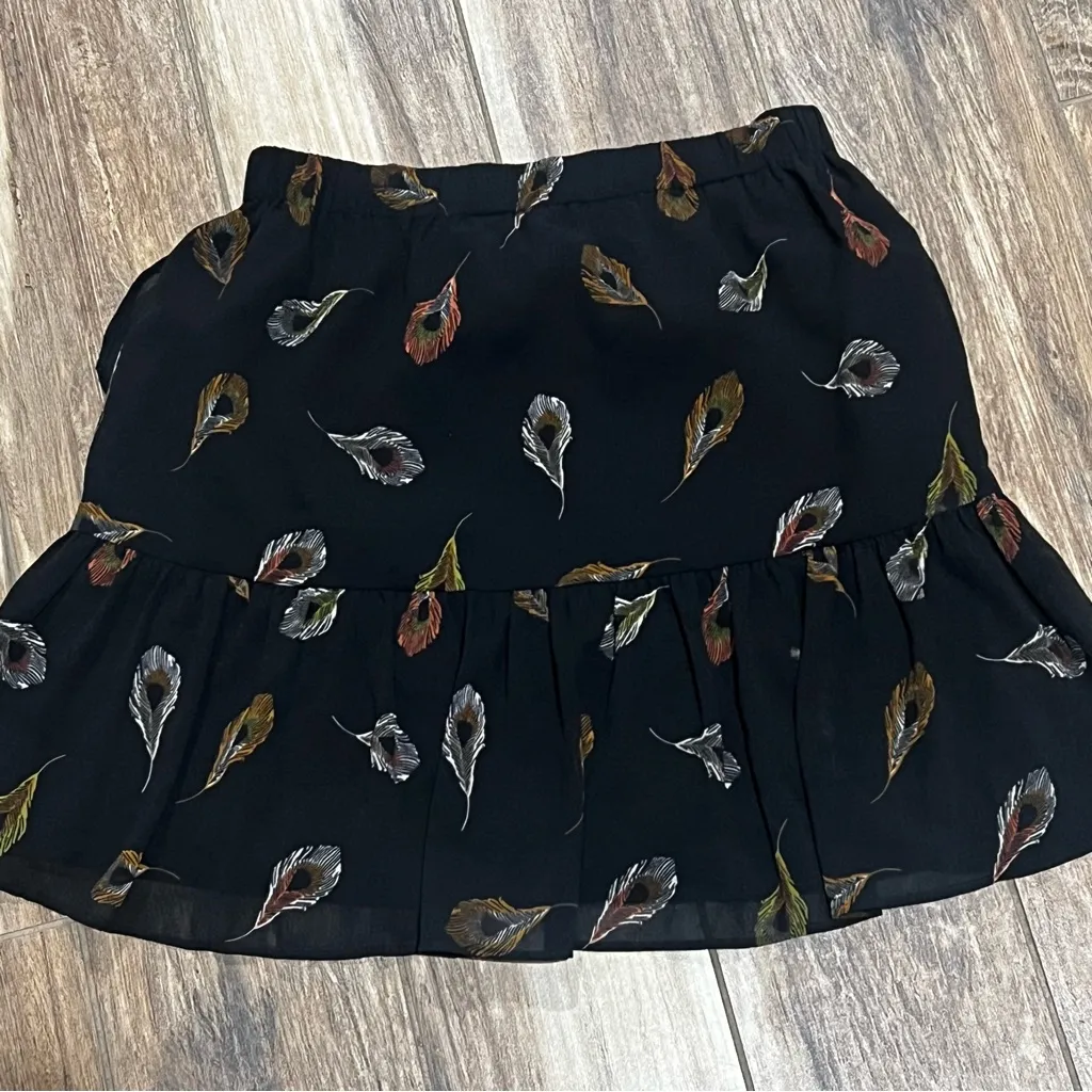 Madewell feather printed flutter black silk mini skirt - Image 5