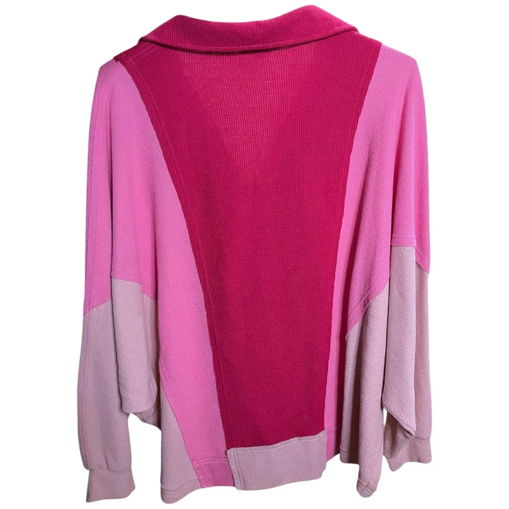 Sewn + Seen Colorblock Pink Thermal Oversized Boxy Notch Neck Pullover Sweater Size L - Image 4