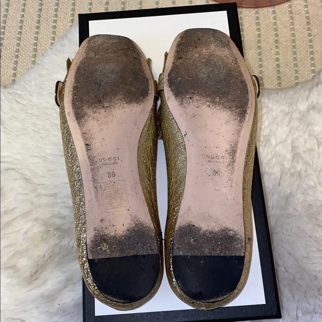 Authentic GUCCI Platino Gold Ballet Flats with Double G - Image 10