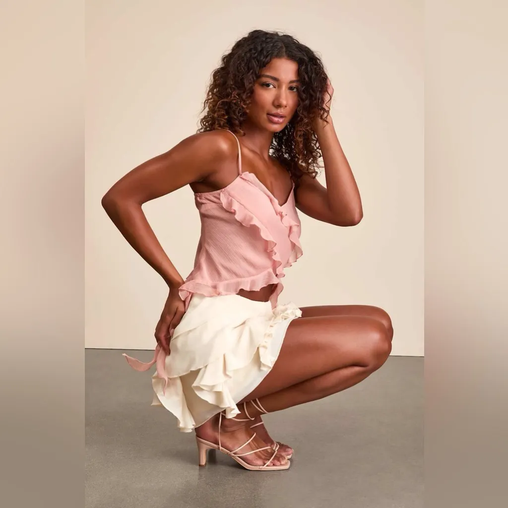 Lulus Trixie Ivory Ruffled High-Rise Mini Skirt - Image 3