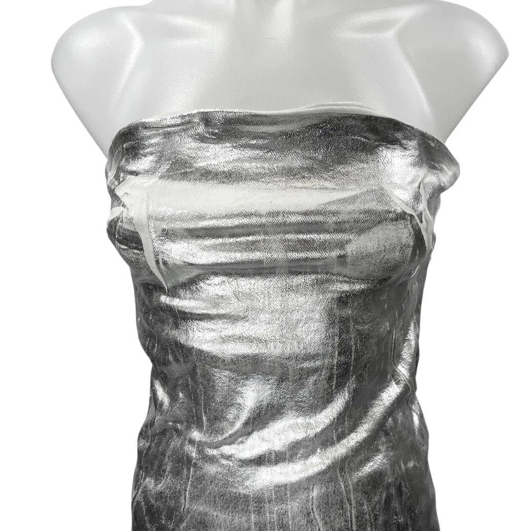 NEW Zara Silver Metallic Strapless Sleeveless Maxi Tube Cocktail Formal Dress XS - Image 7