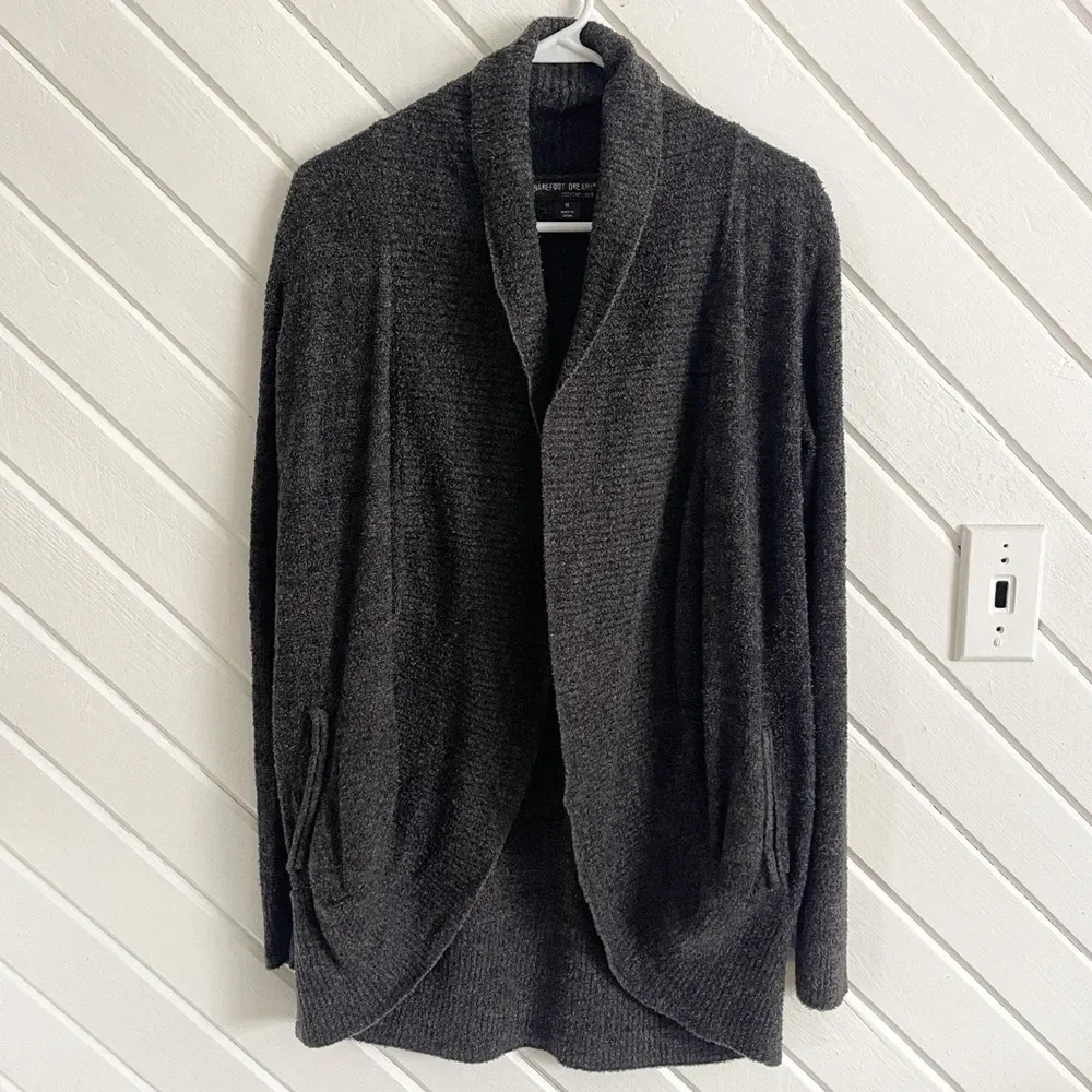Barefoot Dreams CozyChic Lite Circle Cardigan in Black / Dark Grey Size Medium - Image 4
