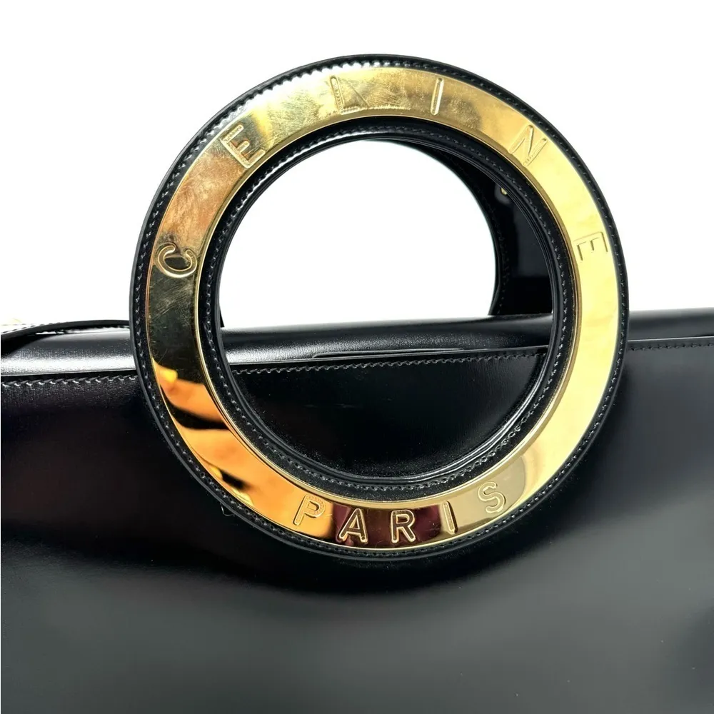 Celine 2-Way Black Leather Smooth Crossbody Top Handle Bag - Image 2