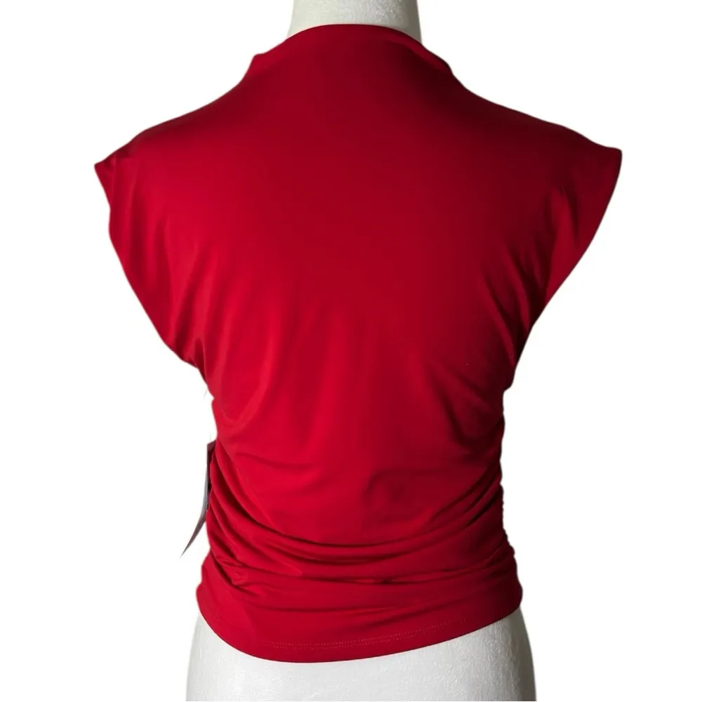Dkny Jeans stretch Red Ruched Sleeveless top fully lined  Sz Medium - Image 3