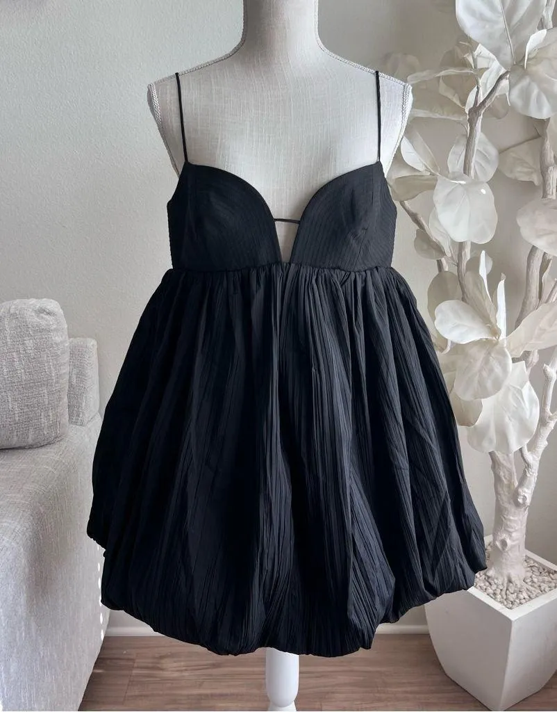 Acler Palermo Black Bubble Hem Spaghetti Straps Mini Dress Size 8 - Image 2