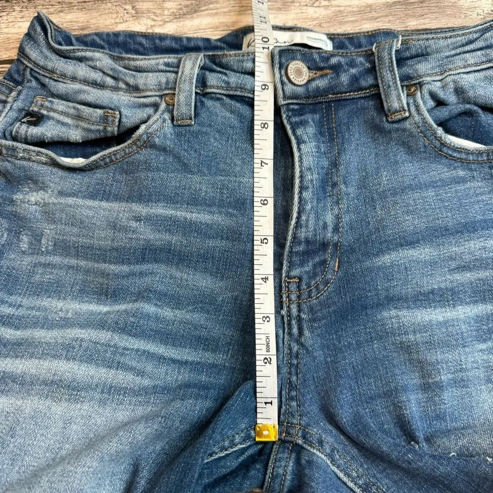 KanCan Women's Straight Leg Ripped Jeans 29 Medium Blue Distressed Ripped Trendy - Image 11