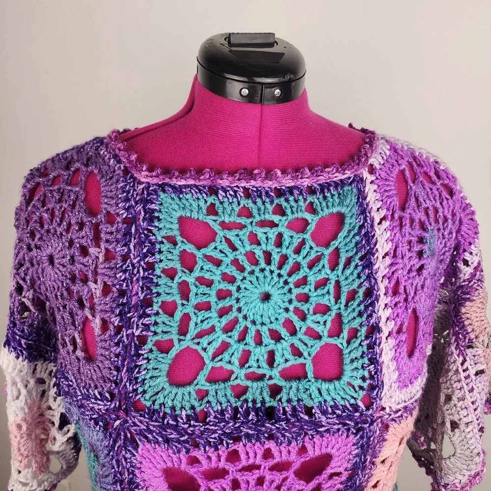 New Handmade Boho Crochet Granny Square Patchwork Top - Image 14