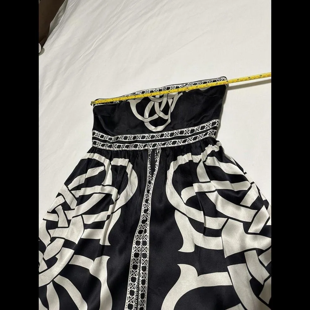 White House Black Market WHBM Size 6 Black White Strapless Cocktail Dress Silk - Image 4