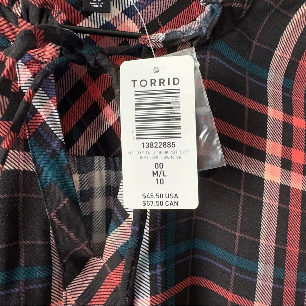 Torrid Plaid ruffle neck top keyhole tie 3/4 sleeve fall Autumn casual holiday - Image 7