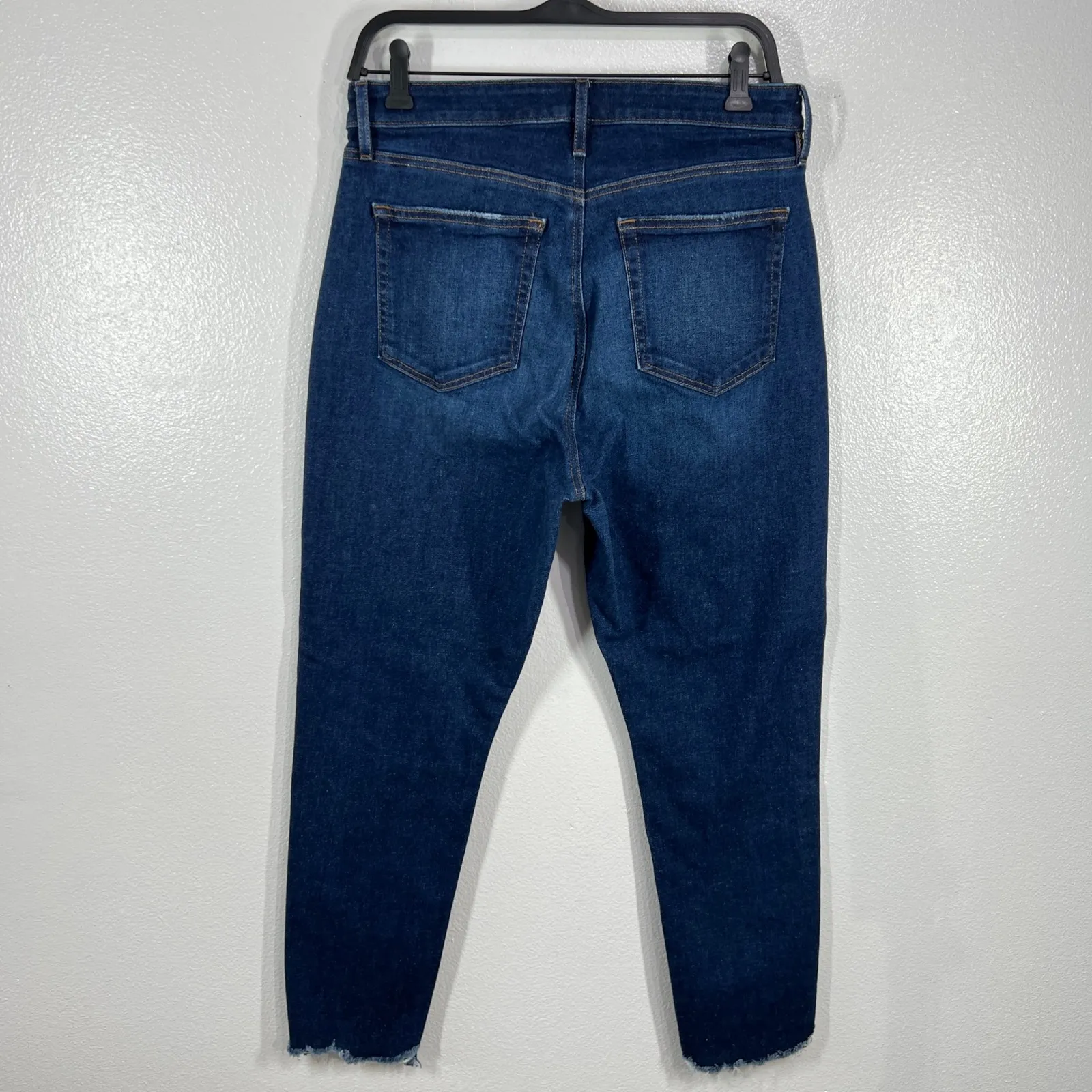 LOFT High Rise Mom Jeans Frayed Hem Dark‎ Wash Denim Comfort Stretch Size10 - Image 4