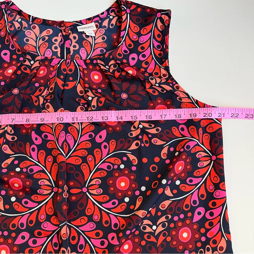 Merona•Psychedelic Navy/Orange/Pink Sleeveless Blouse• EUC• Size L - Image 9