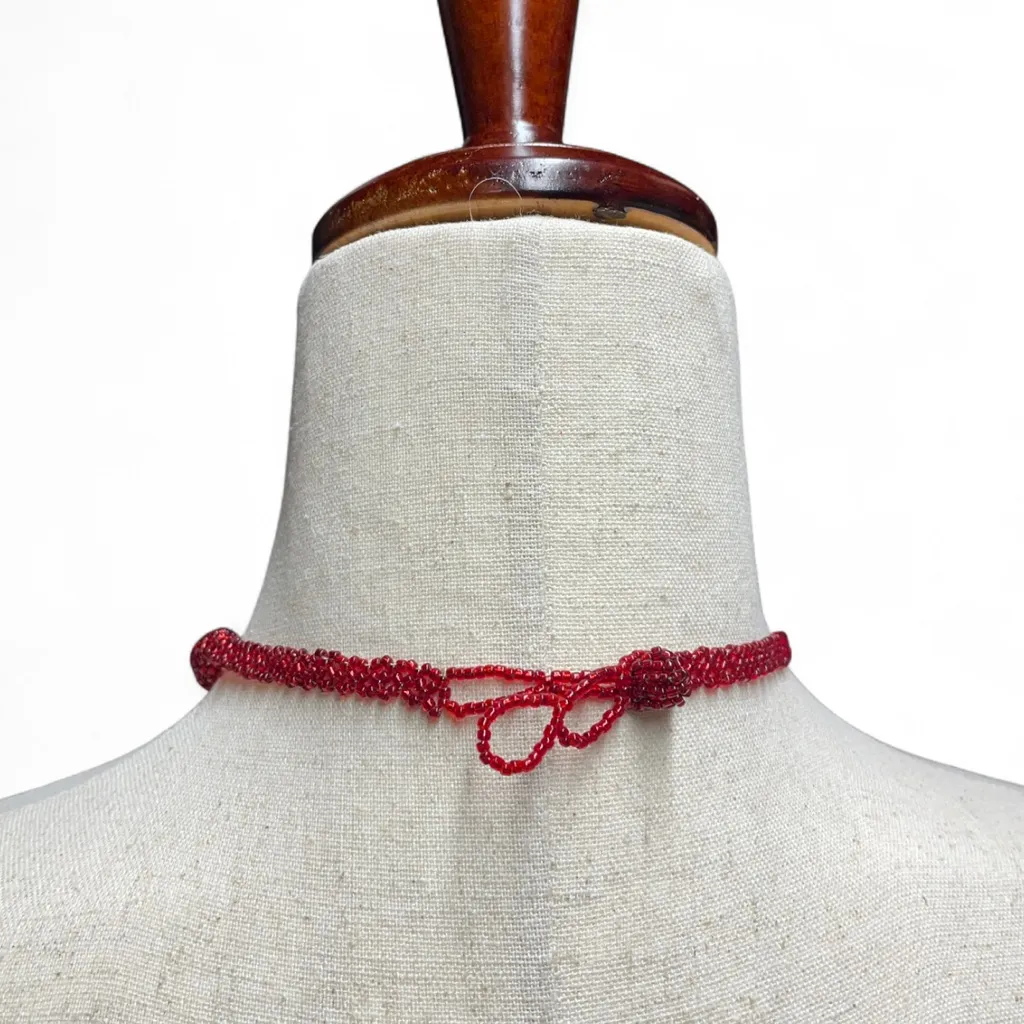 Y2K Style Red White DNA Helix Avant Garde Statement Beaded Necklace - Image 2