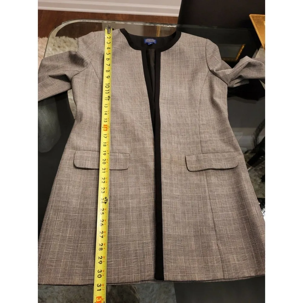 Pendleton Women's Gray plaid 100% Wool Open Front Fitted Long Coat Size 12 - Image 12
