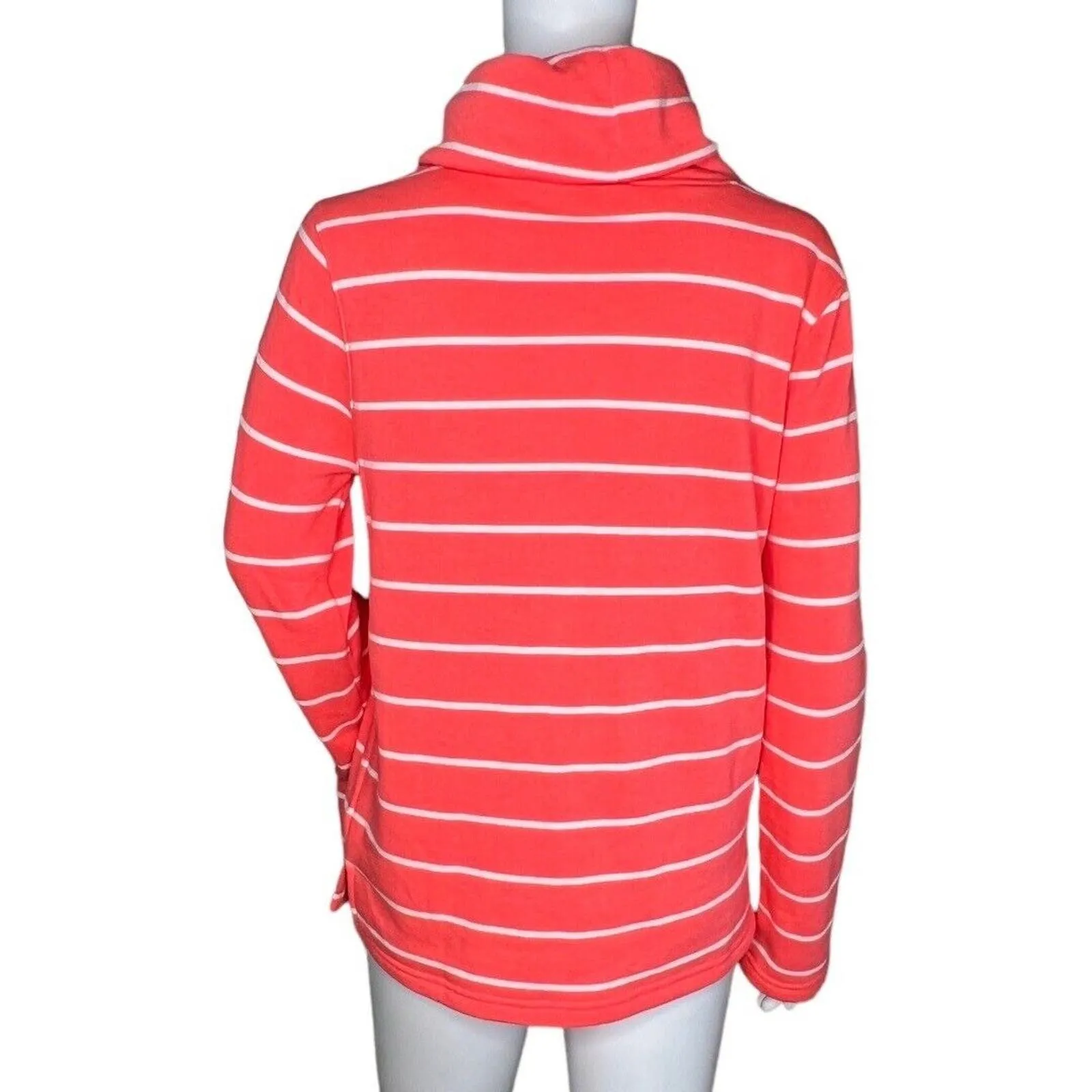 J. Crew Sweatshirt Womens Small Coral White‎ Striped Mockneck Casual Comfy Cozy Orange - Image 4
