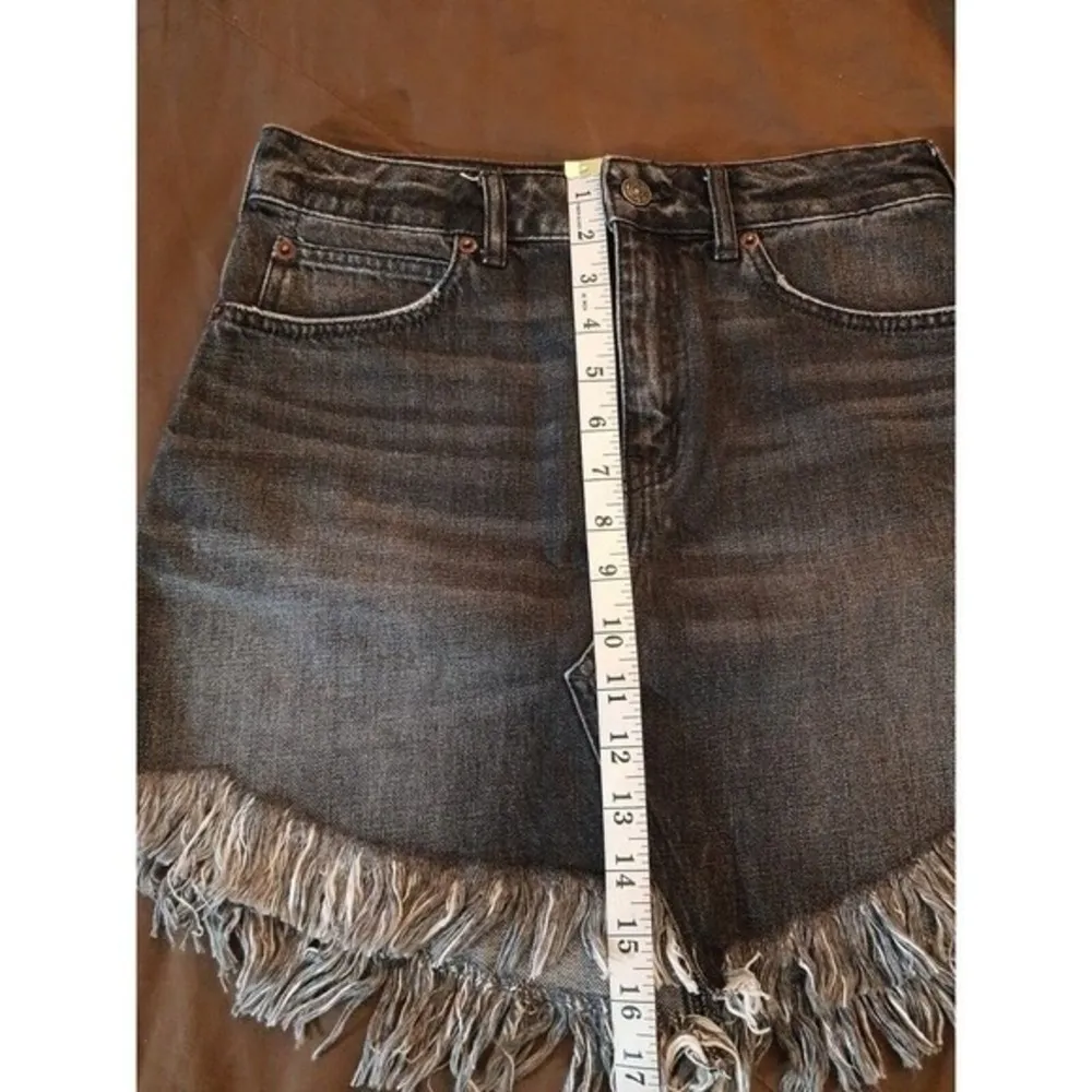 Womens Maverick Frayed Denim Mini Skirt Black Jeans High Rise Sz 25 - Image 15