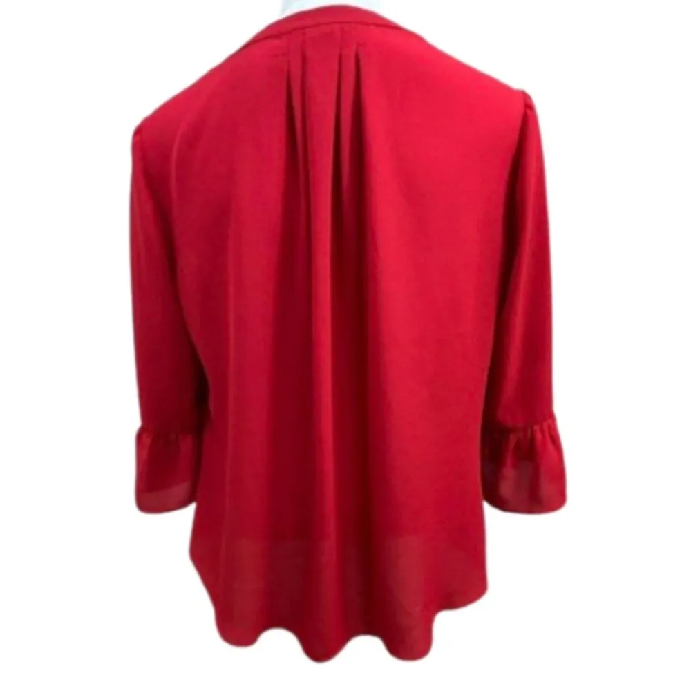 Valentines Red Split Neck 3/4 Bell Sleeves Blouse Size Large Petite - Image 3