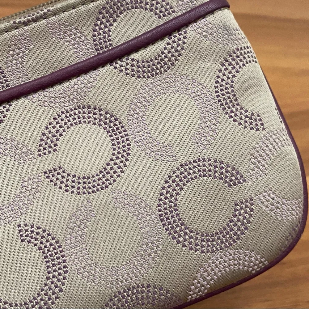 COACH OP Art Signature C Khaki Plum Sateen Wristlet Wallet - Image 10