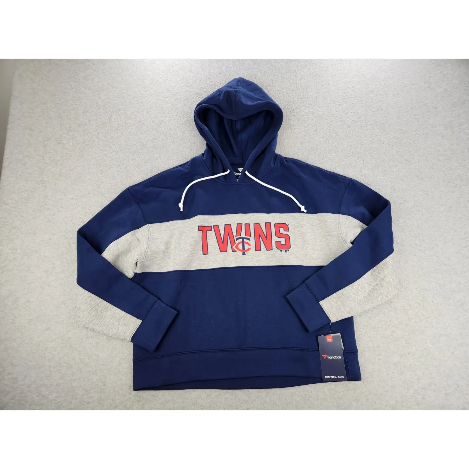 Women Minnesota Twins Baseball Navy Stripe Logo Pullover Hoodie Sweatshirt LARGE - Image 2