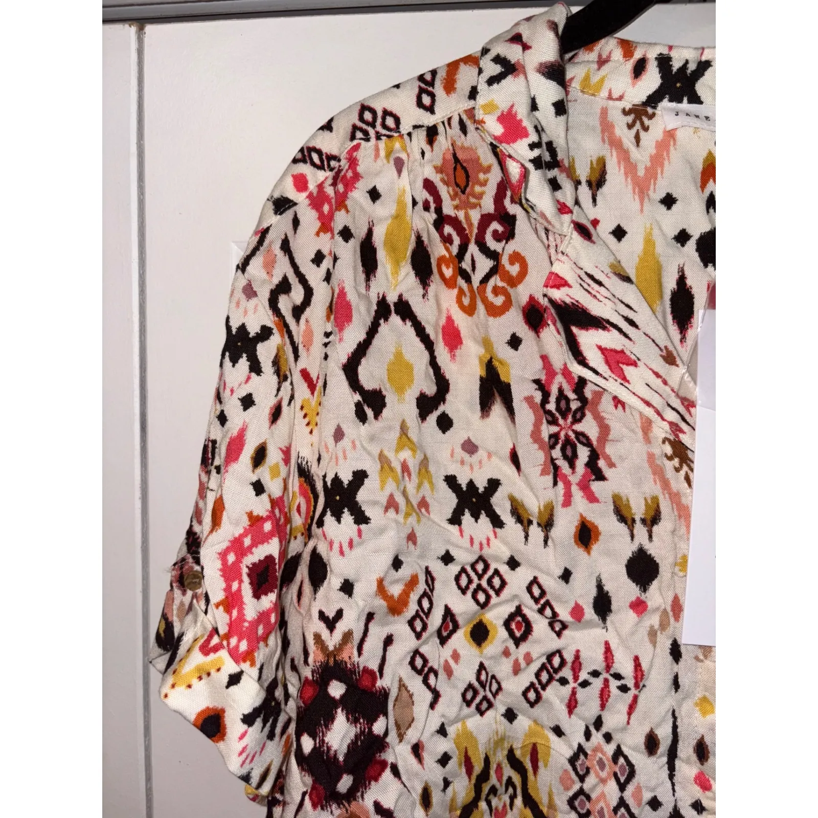 Jane + Delancey‎ Bohemian Button-Down Top Short Sleeve Blouse Size S - Image 7