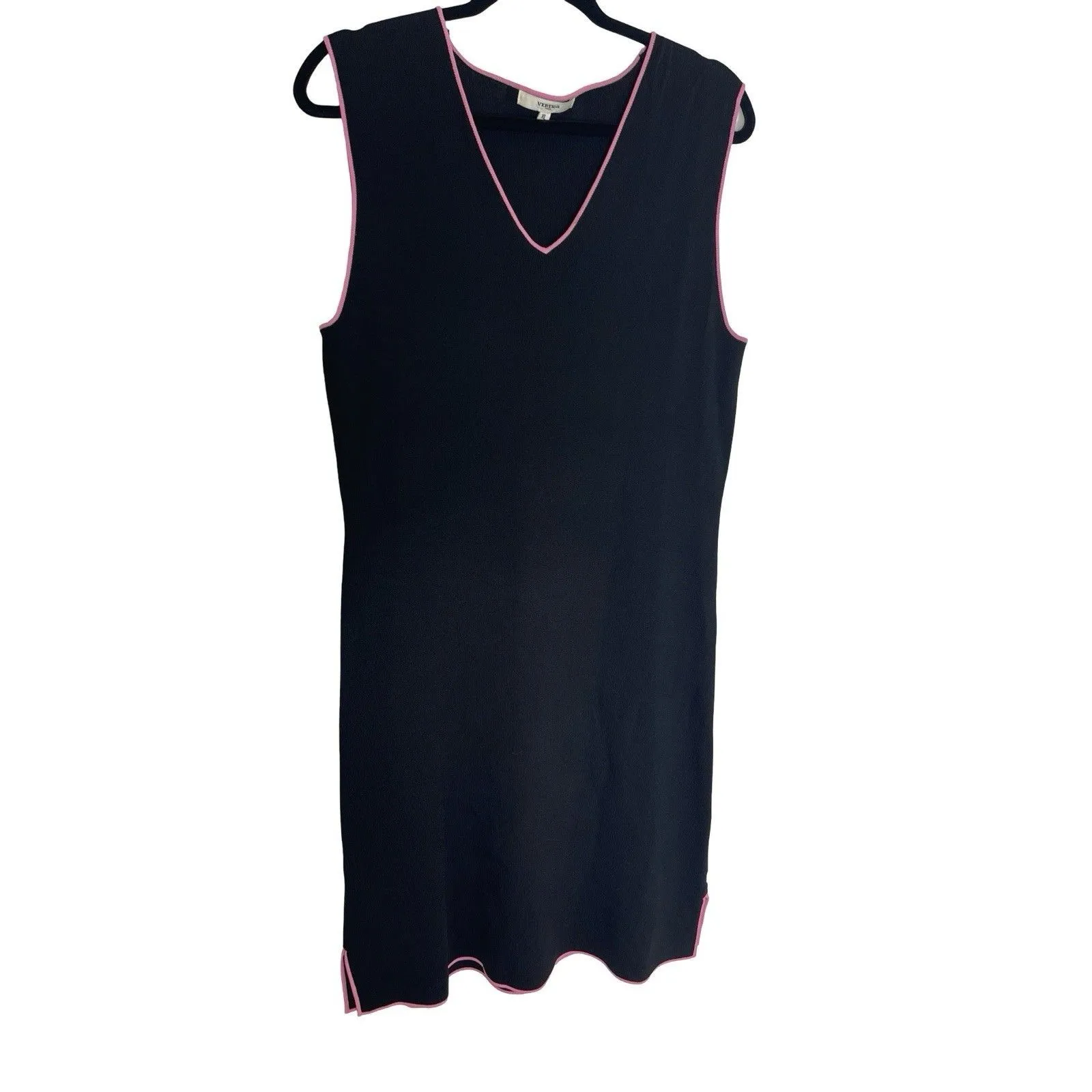 Vertigo Paris Dress Black w Pink Trim V neck Ribbed Sleevless Women Size XLarge - Image 2