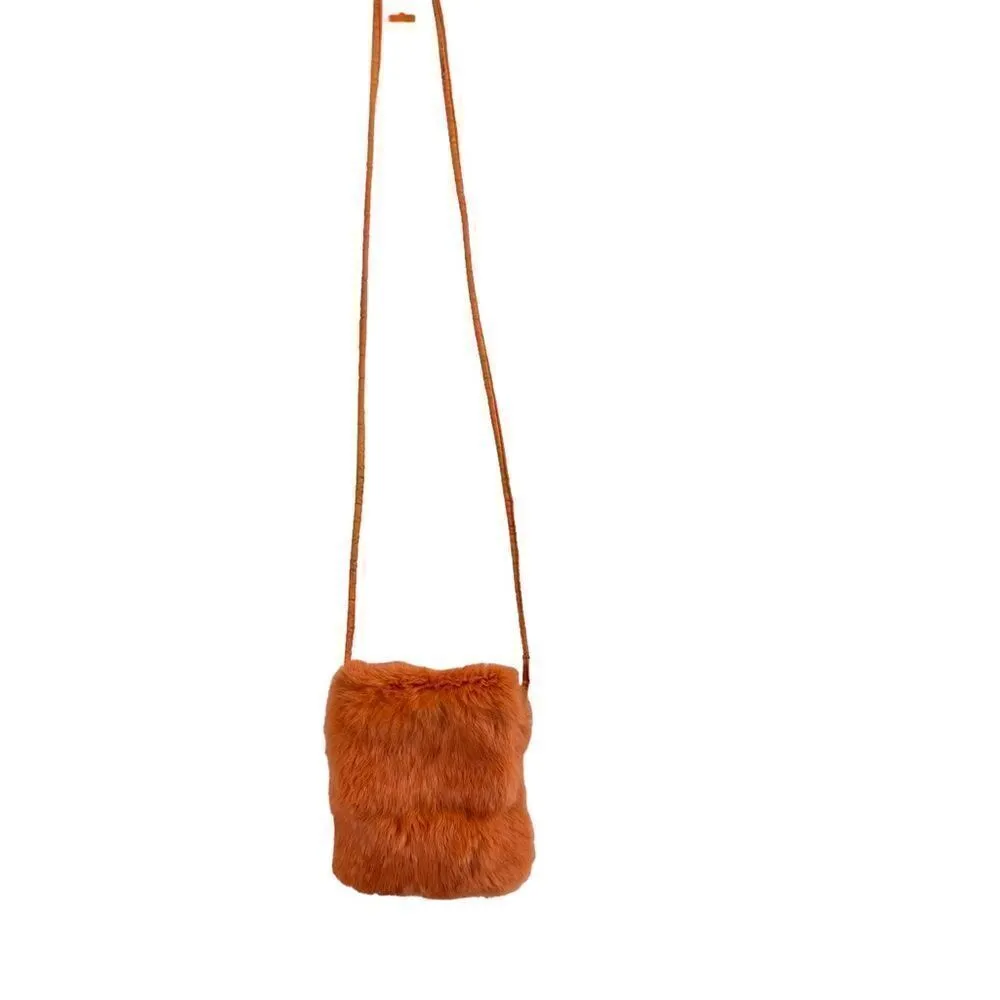 Wilson Leather: Maxima Small Rabbit Fur Crossbody Purse in Orange - Image 8