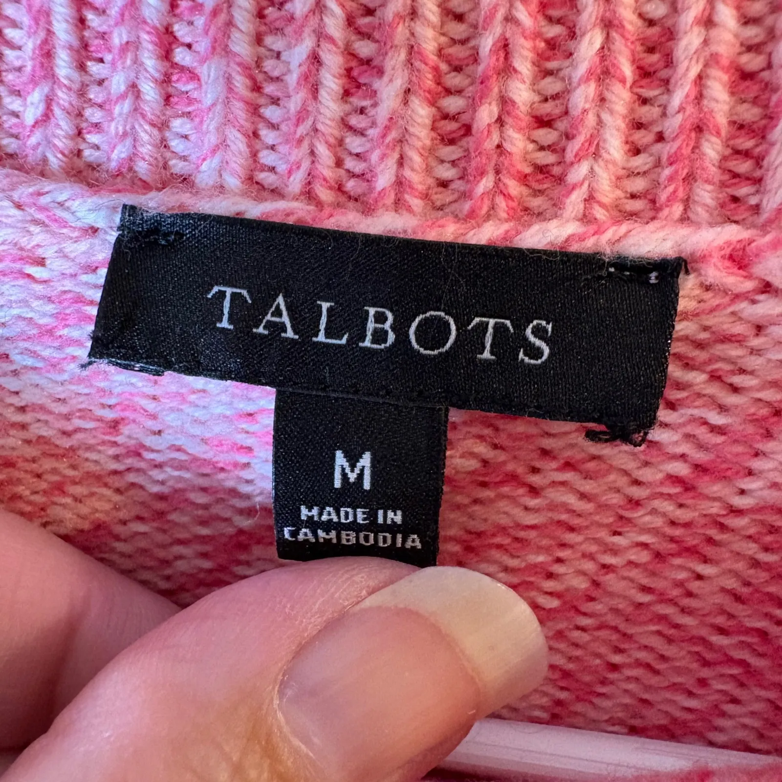 Talbots ‎ Cable Knit Mock Neck Sweater Pink Marled Textured Pullover Size Medium - Image 4